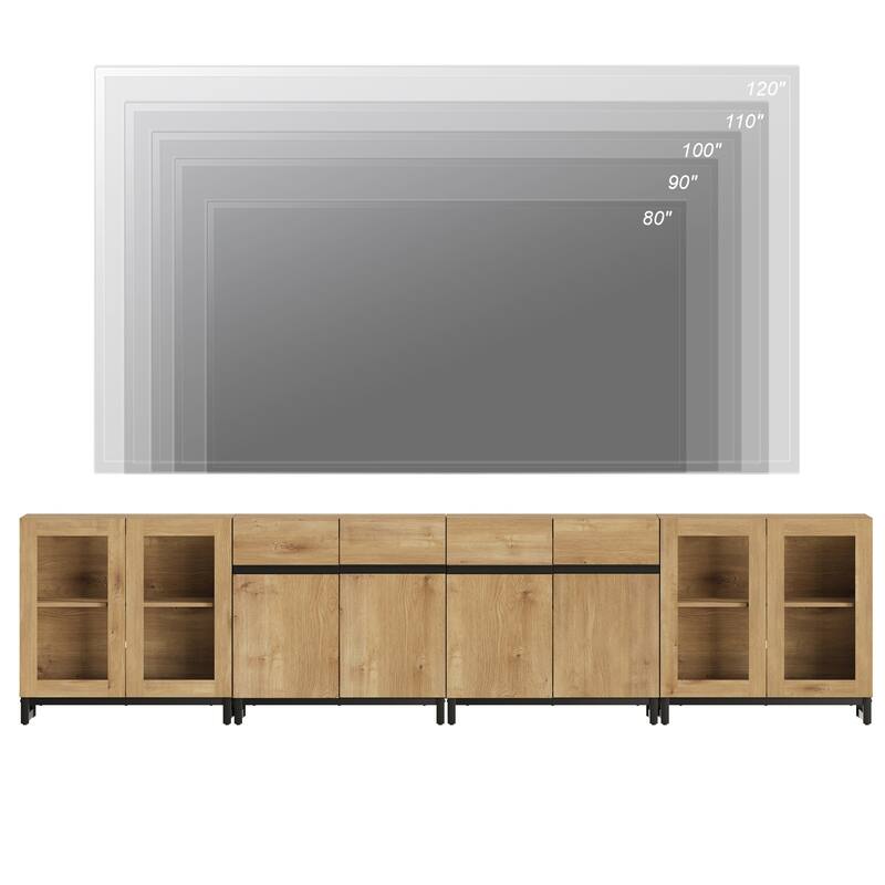 4-in-1 TV Stand for 120" TVs, Entertainment Center with Glass Doors & Metal Legs