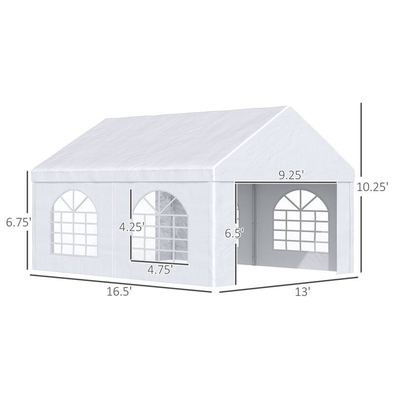 Outsunny13' x 16.5' Party Tent Carport with Sidewalls, Four Windows and Double Doors, White Tents for Parties