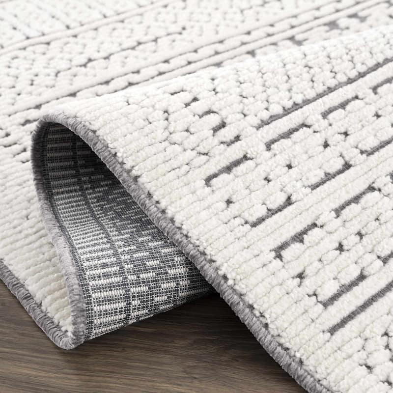 Hauteloom Bahar Living Room, Bedroom Machine Washable Area Rug - White, Off White - 2' x 2'10"