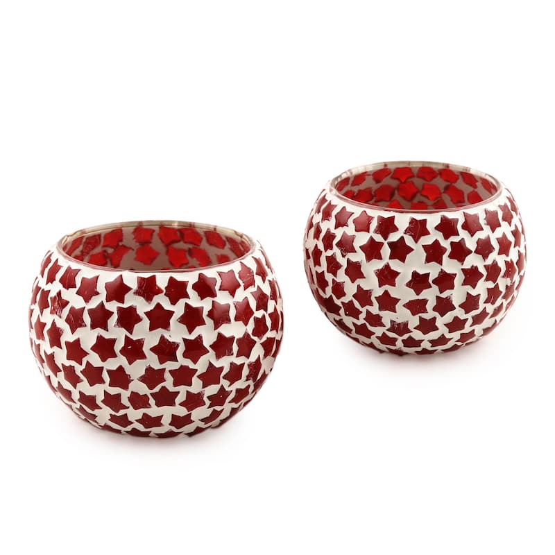 Novica Handmade Burning Stars Glass Mosaic Tealight Holders (Pair)