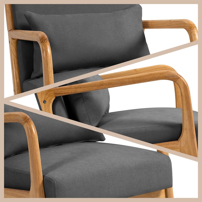 Linen Accent Chair Set of 1 Chairs Included with Solid Wood Armrest and Feet