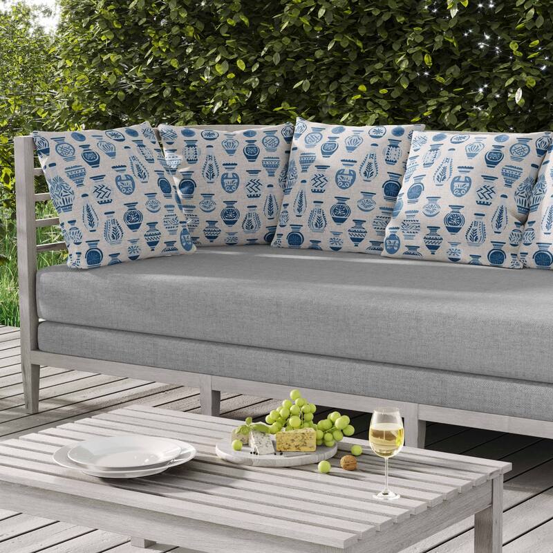 Mystical Pottery Indoor/Outdoor Reversible Throw Pillow White and Blue