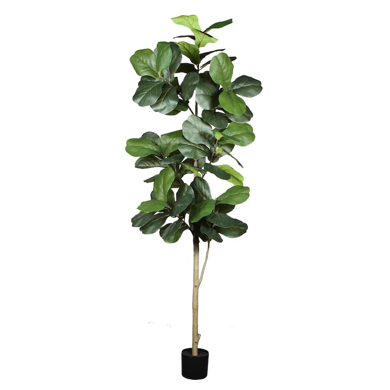 7" Artificial Fiddle Leaf Fig Tree in Black Plastic Pot