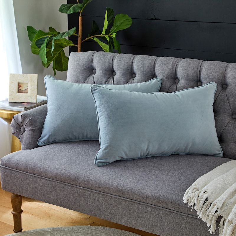 Sorra Home Solid Velvet Indoor Corded Pillow Set of 2 - 16 in H x 26 in W x 6 in D - Dusk