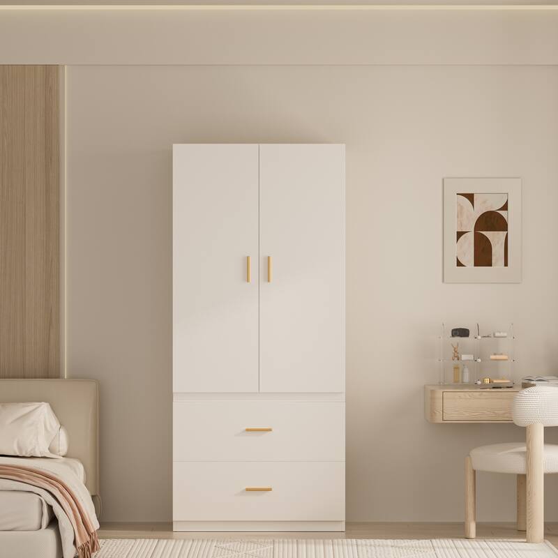 Meyreso White Minimalist Modular Wardrobe Closet with Drawers, Convertible Stacking Armoire - N/A