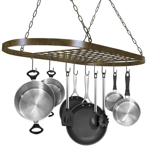 slide 6 of 7, Sorbus Pot and Pan Rack for Ceiling with Hooks - Oval Mounted Storage Rack - 31.50" L X 16.50" W X 21" H - 31.50" x 16.50" x 21" 31.50" x 16.50" x 21"