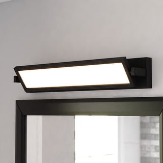 Fremont 1-Light 27 inch Wide Matte Black Bathroom Vanity Lighting Fixture, Adjustable Angle Frosted Shade, LED, Full Backplate
