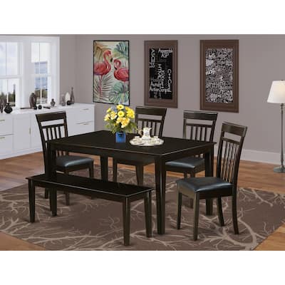 Dining Table Set with 4 Chairs & Bench - Cappuccino Finish - Modern Kitchen Table Decor