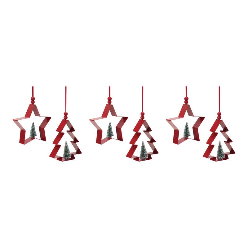 6ct Star and Pine Tree Cookie Cutter Christmas Ornaments 4.75"