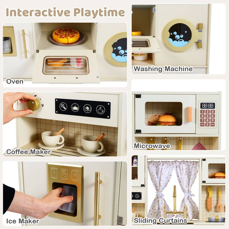 Gymax Kids Play Kitchen Wooden Toy Kitchen Playset w/ 14 Accessories