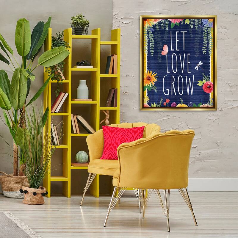 Stupell Let Love Grow Floral Border Framed Floater Canvas Wall Art Design By Nicole DeCamp