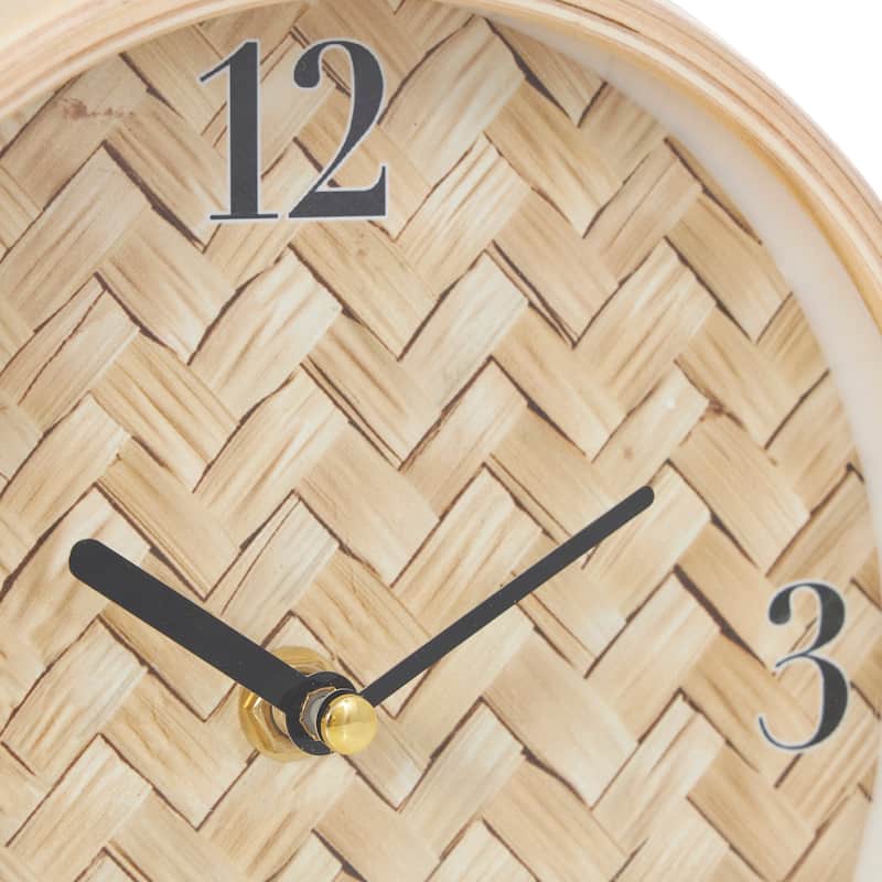 Light Brown Wood Woven Clock Chevron Patterned or White Frame with Silver Legs