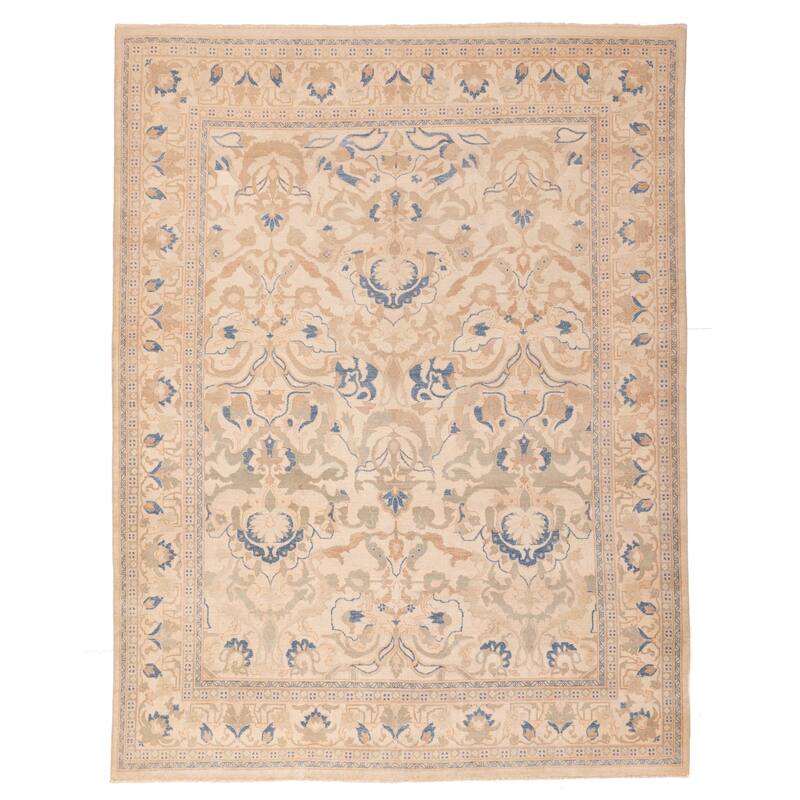 ECARPETGALLERY Hand-knotted Peshawar Oushak Ivory Wool Rug - 7'10 x 10'1