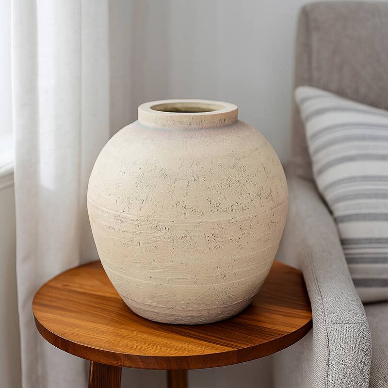Kilu Decorative Vase, Rugged Texture, 14 Inch Metallic Gray Resin