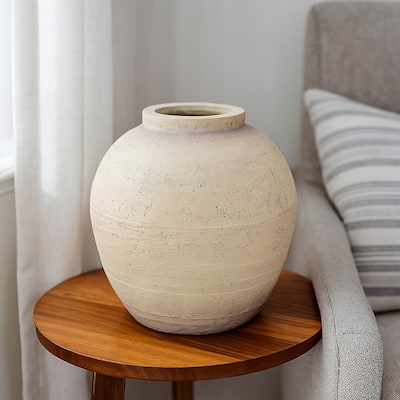 Kilu Decorative Vase, Rugged Texture, 14 Inch Metallic Gray Resin