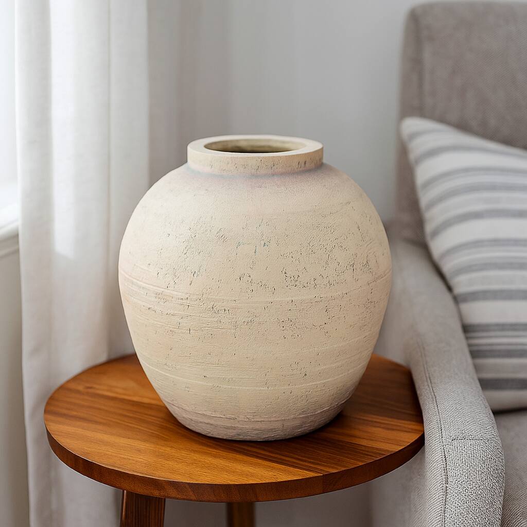 Kilu Decorative Vase, Rugged Texture, 14 Inch Metallic Gray Resin