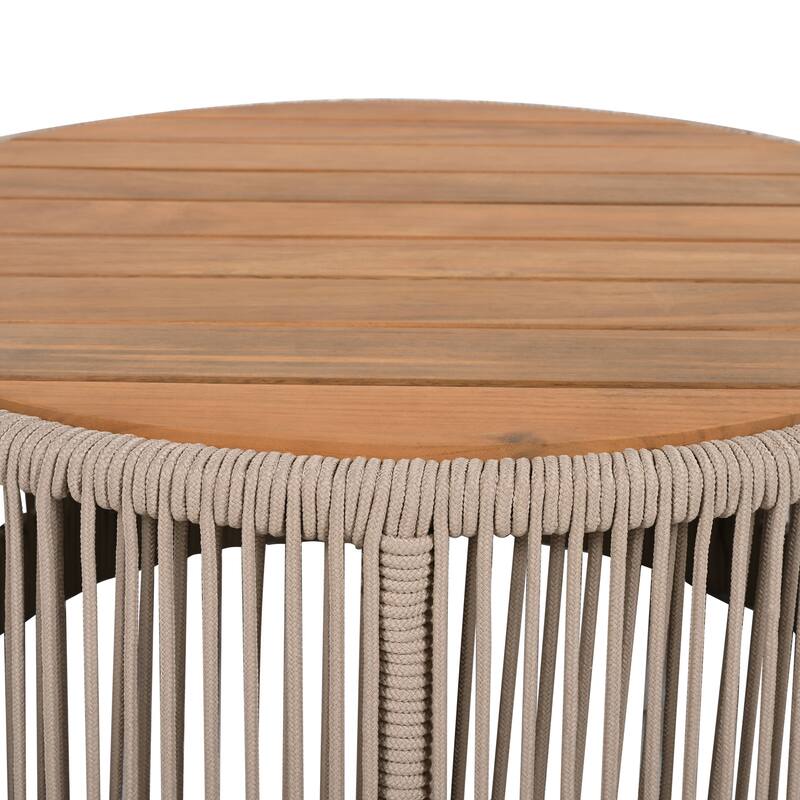 Rustic Industrial Table Set of 2,Coffee Table & Side Table with Woven Rope Design, Modern Functionality Stylish Table Set