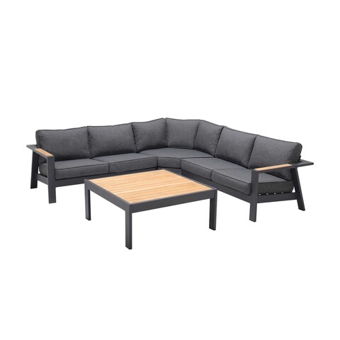 4 Piece Outdoor Sectional with Fabric Padded Seating, Gray