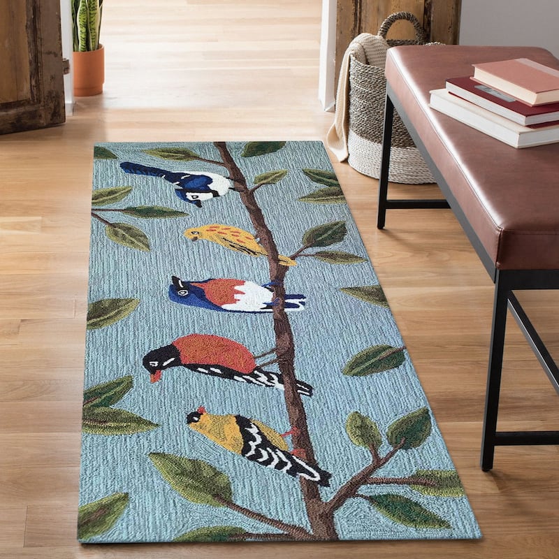 Liora Manne Frontporch Birds On A Branch Indoor/Outdoor Area Rug - 2' x 5' - Blue