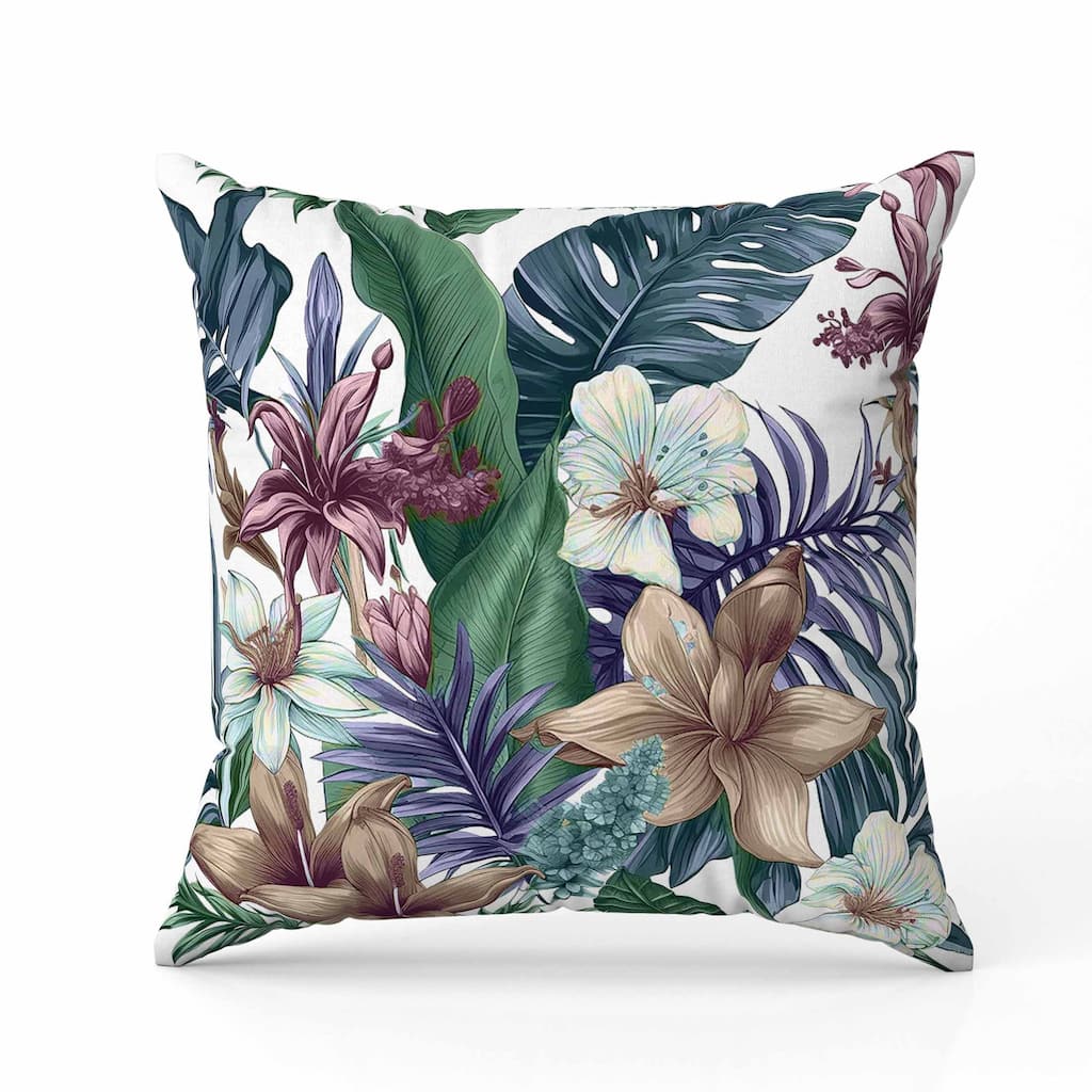 Rainforest Reverie Indoor/Outdoor Reversible Throw Pillow White and Green