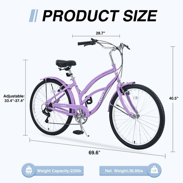 Shimano 7-Speed 26-inch Beach Cruiser Bike for Women, Steel Frame