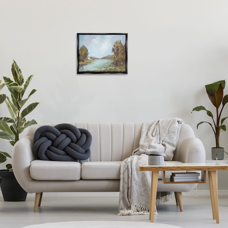 Stupell Distant Cottage Across River Framed Floater Canvas Wall Art Design By Amanda Hilburn