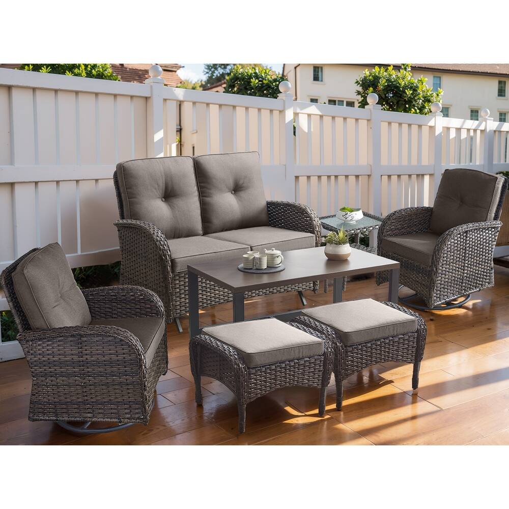 7-Piece Glider Loveseat Sofa, Swivel Chair with Table