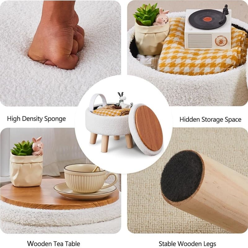 Storage Ottoman Modern Round Footrest