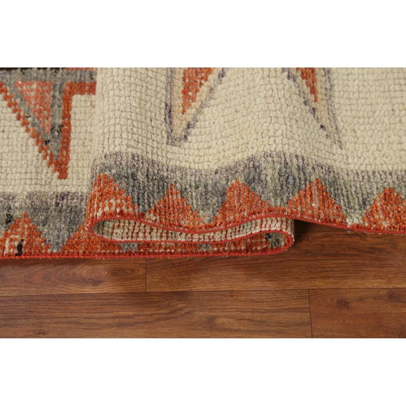 Oushak Turkish Runner Rug Hand-Knotted Wool Carpet - 3'4"x 12'8"