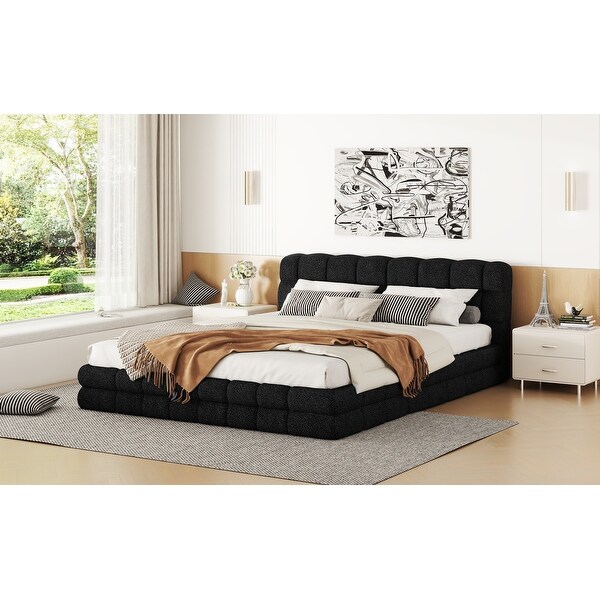 Upholstered Platform Queen Bed with Stitched Tufted Design Frame Bed Wood Slat Support Grounded Bed Fashion Low Profile Bed On Sale Bed Bath Beyond 40925549