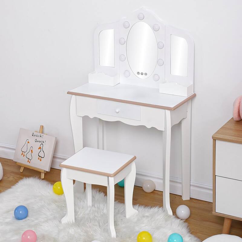 Toddlers and Kids Vanity Set with 3 Mirrors and Stool