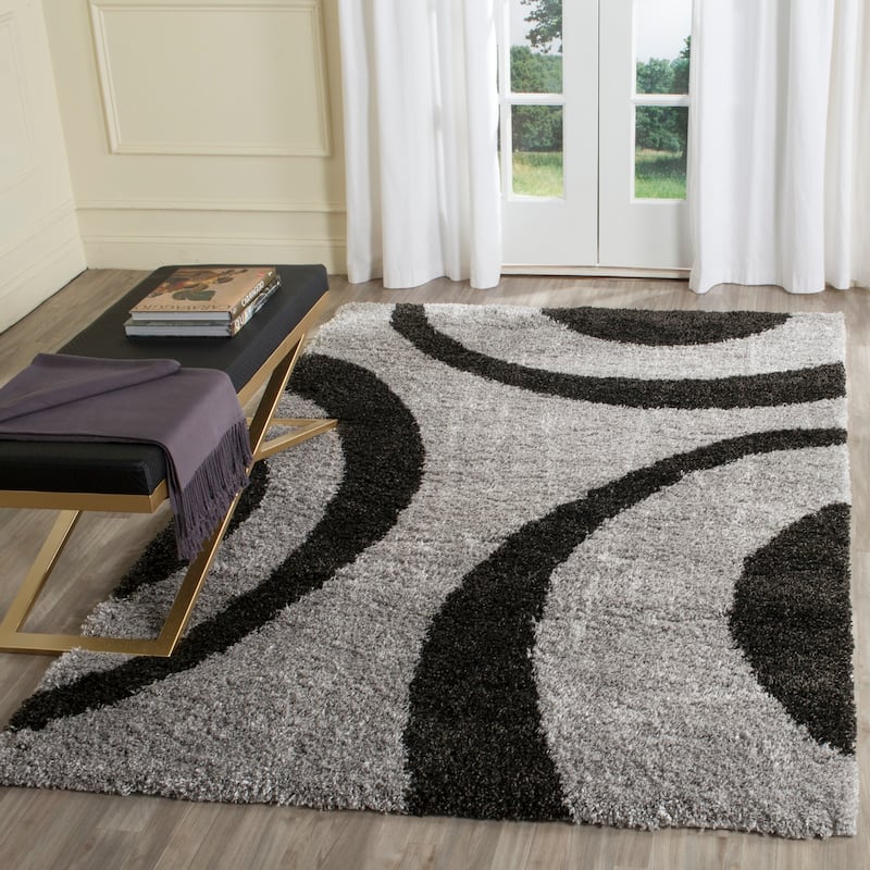 SAFAVIEH Portofino Shag Sunna Modern 2-inch Thick Rug - 4' x 6' - Grey/Black