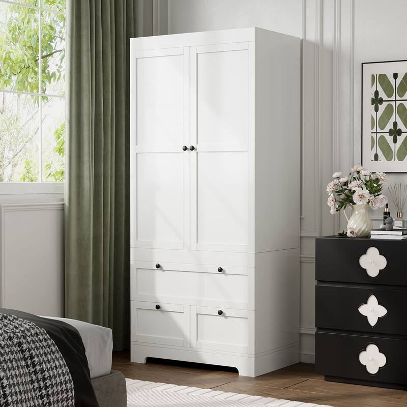 Meyreso White Modular Wardrobe Closet with Drawers, Convertible Stacking Armoire - N/A