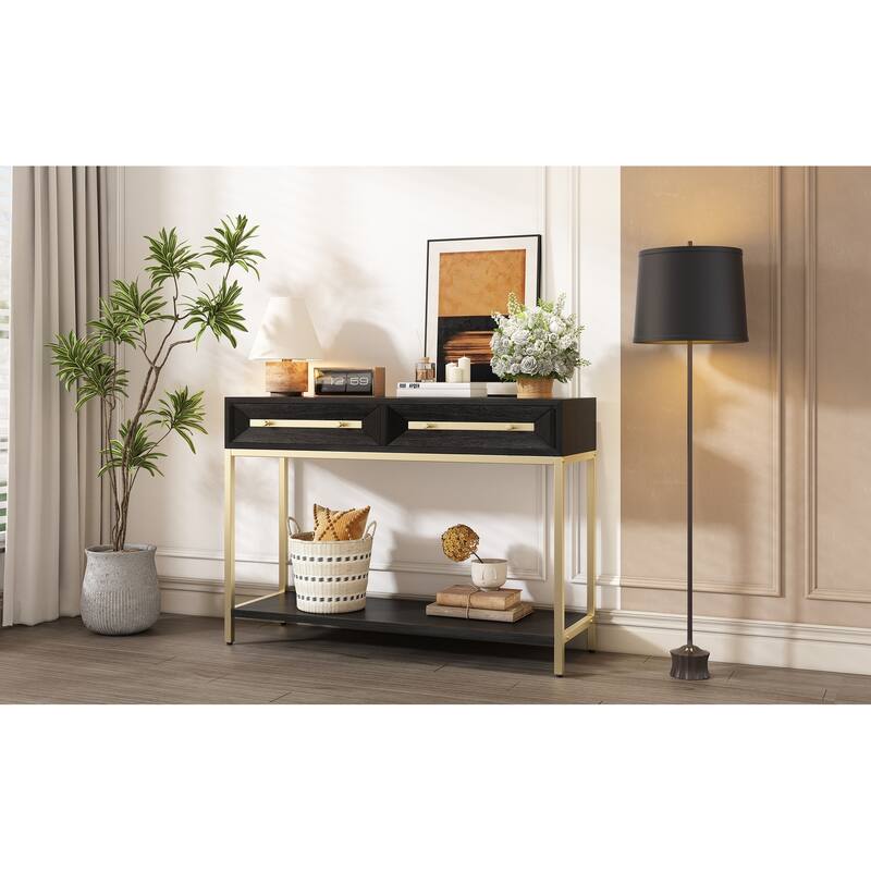 Retro Console Table with Two Drawers - Black