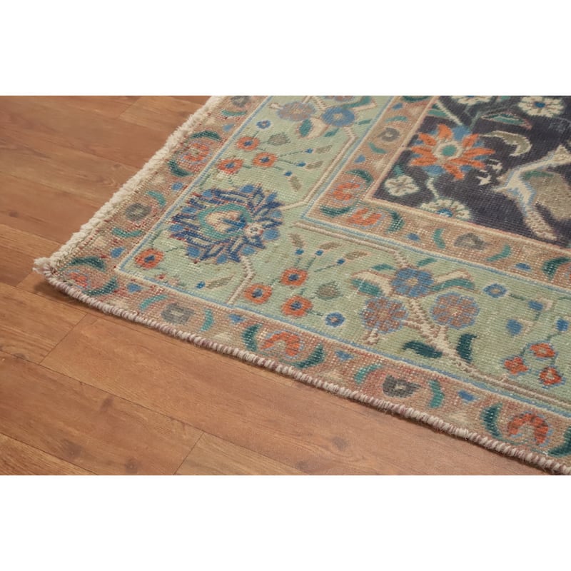 Hand Knotted Oriental 100% Wool Carpet Traditional Floral Navy Blue & Blues Tabriz Area Rug - 6' 1'' X 4' 6''