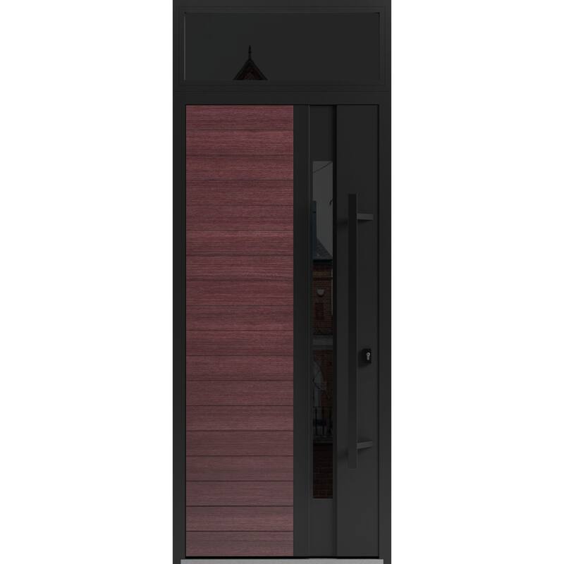 Front Exterior Prehung Steel Door Ronex 0162 Red Oak Entry Metal Painted W36xH80 Left hand Inswing - Red - 36" x 96"