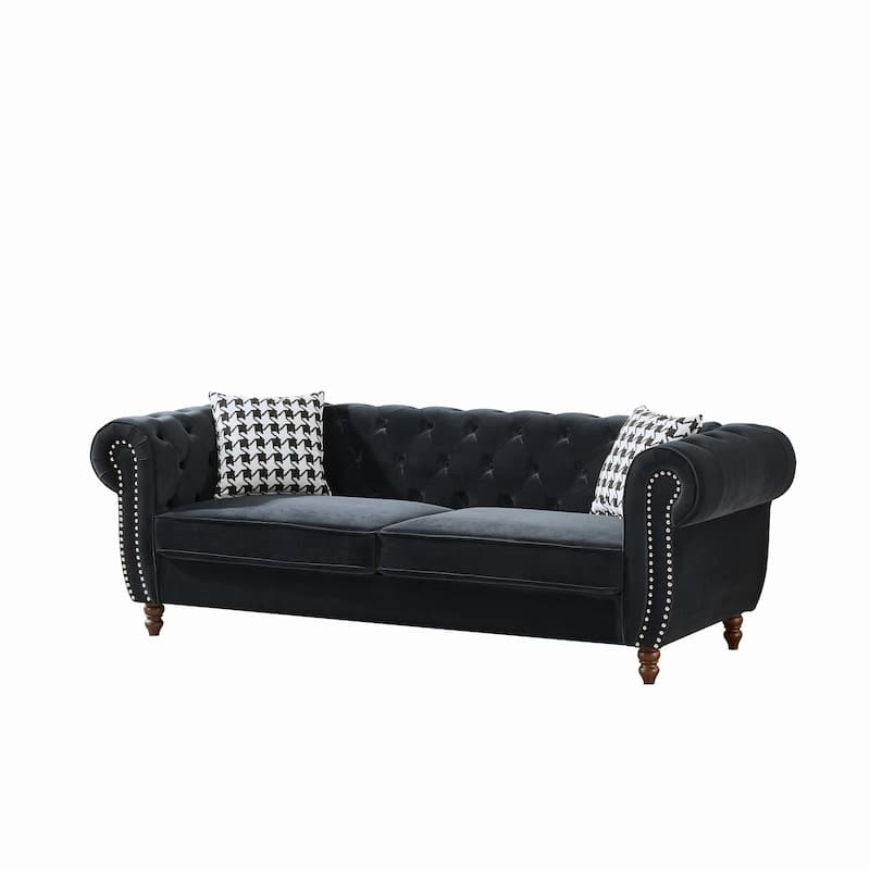 87"Chesterfield ‌velvet upholstery fabric Sofa with Roll Armrest & Nailhead,Upholstered Modern Couch,3 Seater Couch