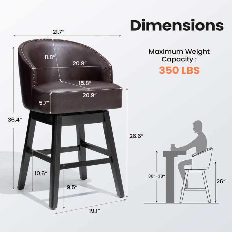 26.4''/31.9"H Faux Leather Upholstered Solid Wood Swivel Bar Stools / Counter Stools