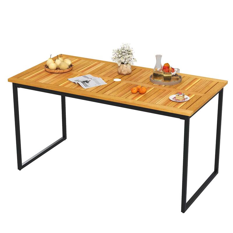Costway Acacia Wood Dining Table for 6 People 55" Rectangle Patio - See Details - Natural + Black