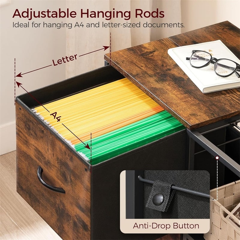File Cabinet 2 Fabric Drawer Lateral Filing Cabinet fits A4 or Letter Size - 15.4"D x 27.9"W x 25.8"H