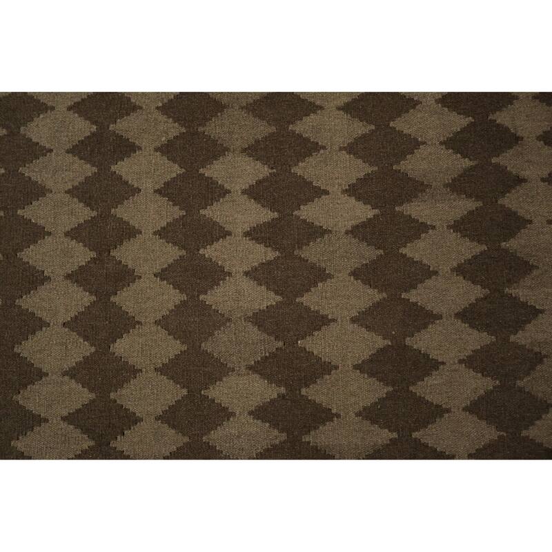 Hand Woven Oriental 100% Wool Carpet Southwestern All-Over Brown Kilim Area Rug - 13' 1'' X 10' 0''