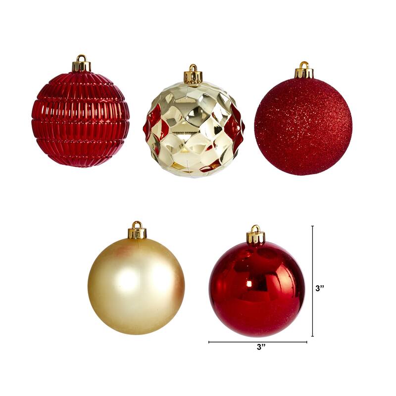 40ct Red and Gold Shatterproof 5-Finish Christmas Ball Ornaments 3" (80mm)