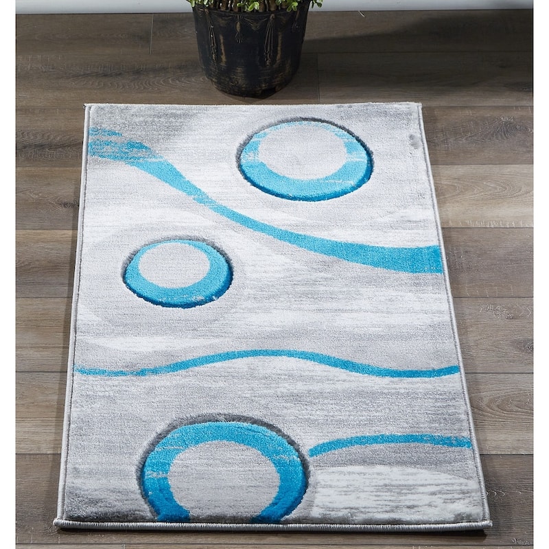 Orelsi Collection Grey/Turquoise Polypropylene Area Rug