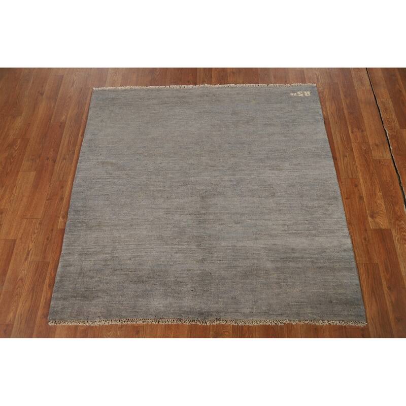 Gray Modern Gabbeh Oriental Square Area Rug Handmade Wool Carpet - 4'0"x 3'11"