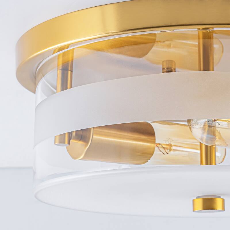 2-Light Modern Industrial Glass & Bronze Metal Ring Ceiling Light for Living Room - 2 Light