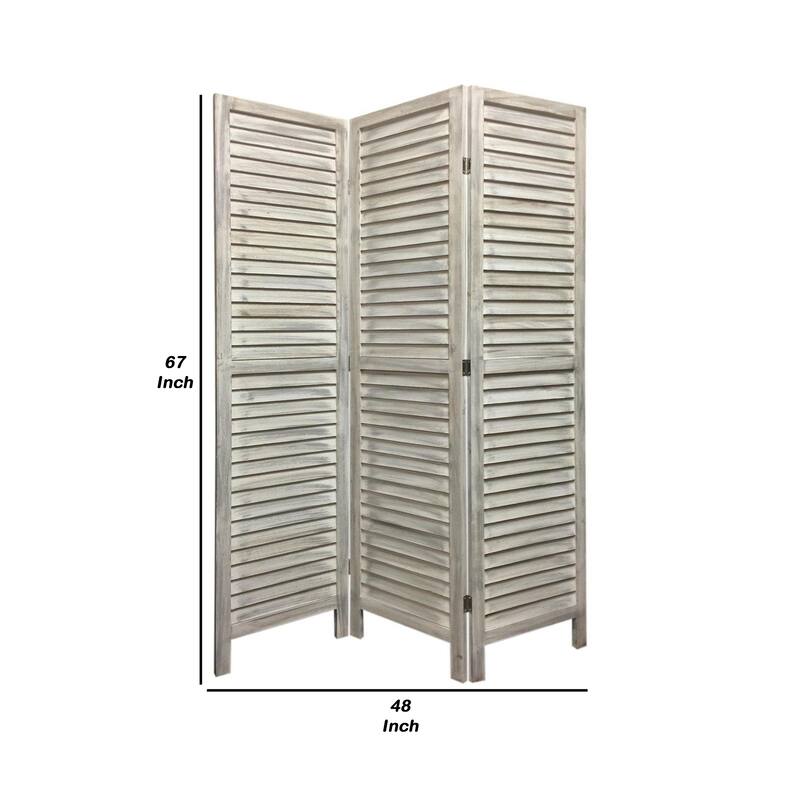 67 Inch 3 Panel Shutter Screen with Fitted Slats, Weathered White