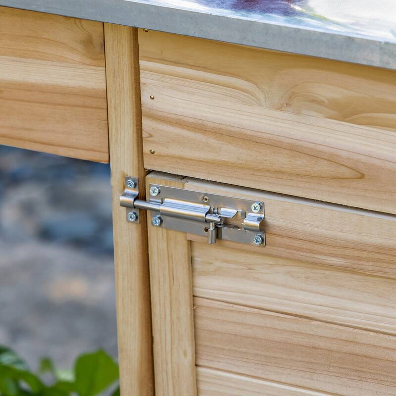 Outsunny Potting Bench Table with Storage Cabinet and Open Shelf, Garden Planting Workstation with Steel Tabletop