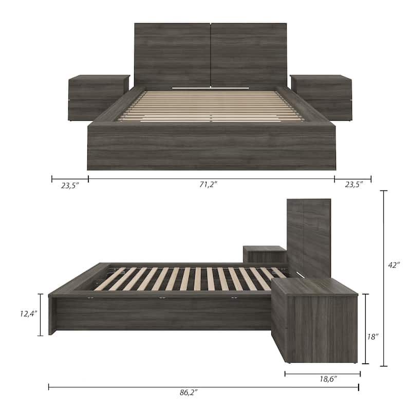 James 4-Piece Bedroom Set with Bed, Headboard, and 2 Nightstands