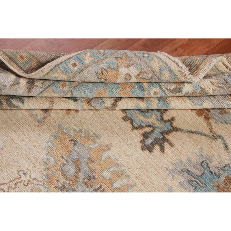 Hand Knotted Oriental 100% Wool Carpet Transitional All-Over Beige & Ivories Oushak Area Rug - 9' 0'' X 6' 1''