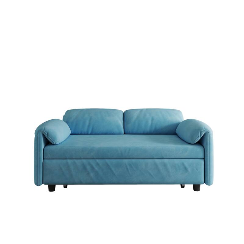 3 in 1 Convertible Sleeper Sofa Bed, Velvet Pull Out Couch Bed, Loveseat Sofa with Reclining Back & Pillows Armrests